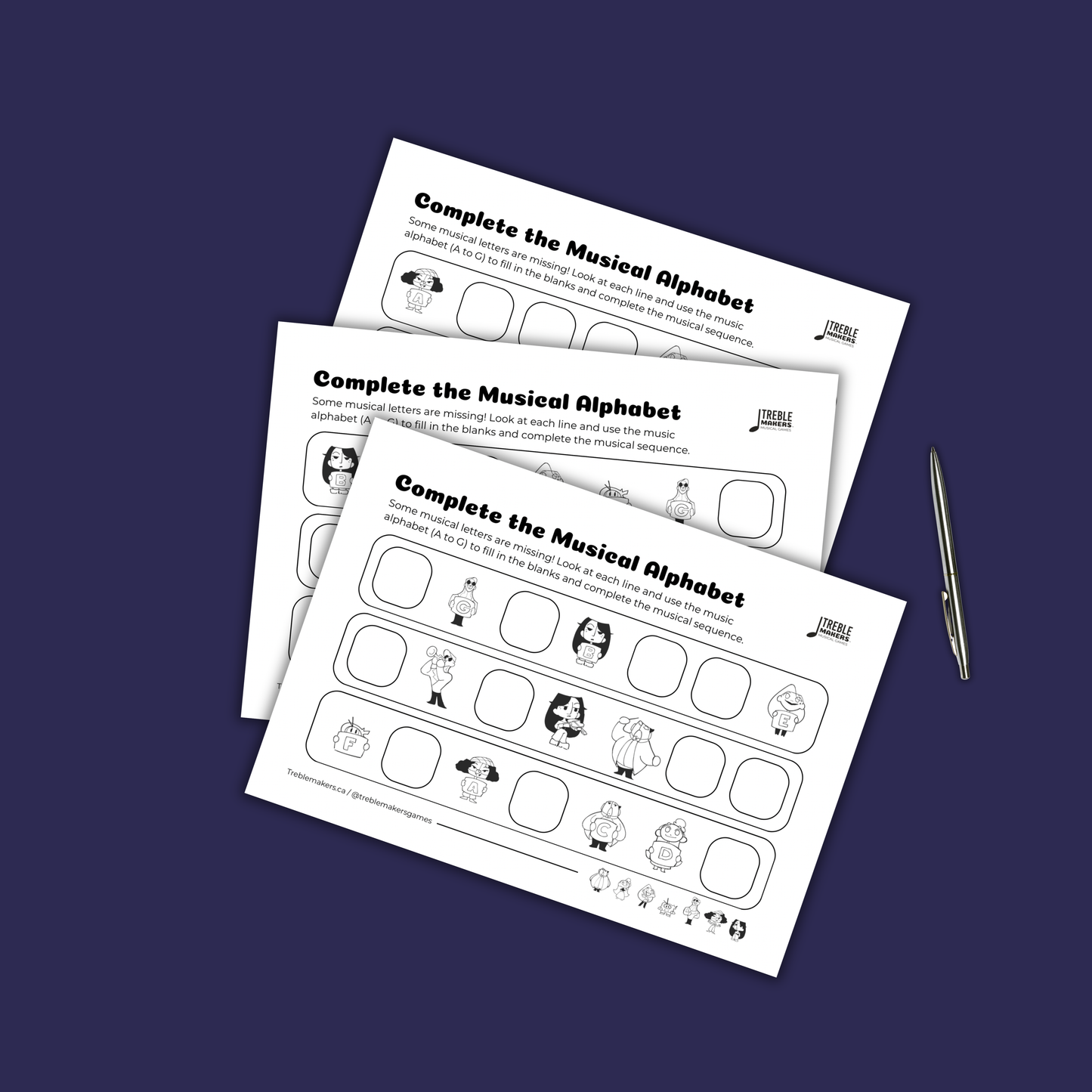 Complete the Musical Alphabet – Note Sequence Activity Sheets - Set 4