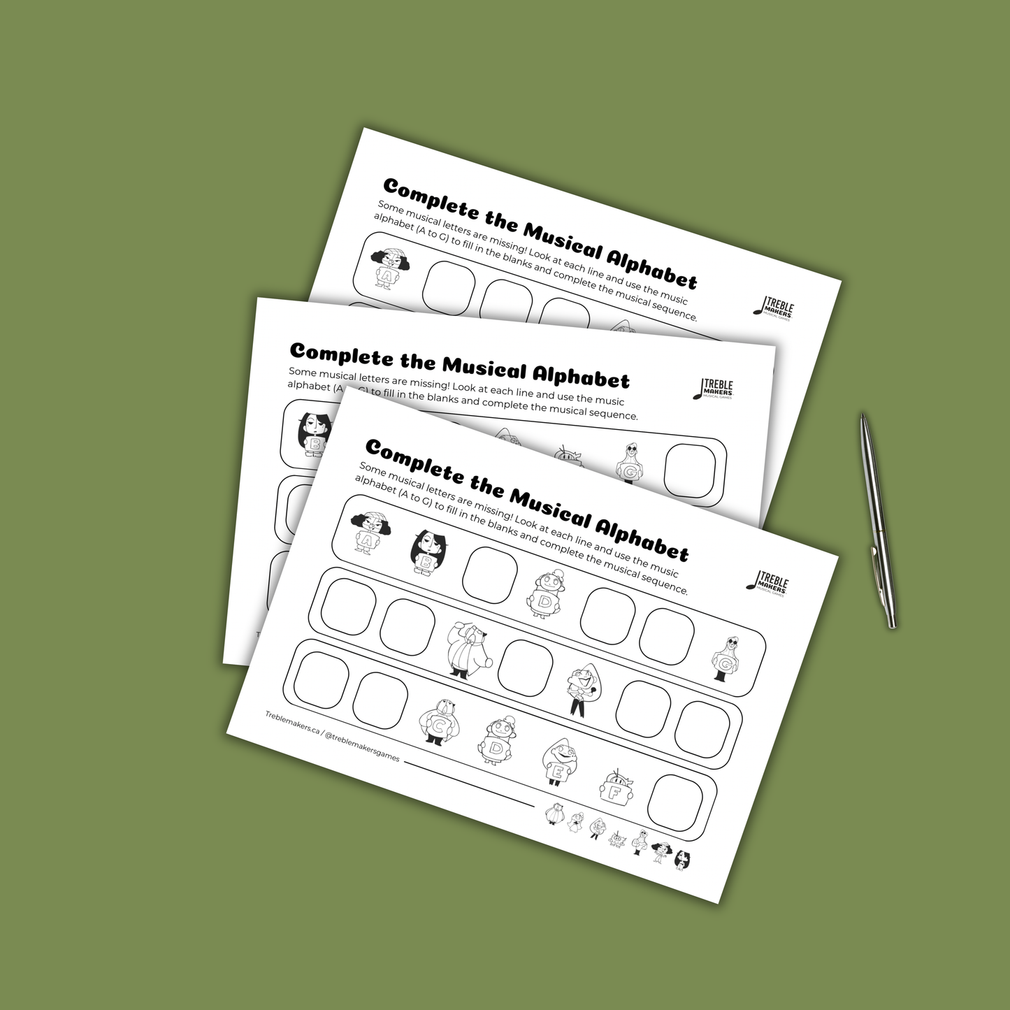 Complete the Musical Alphabet – Note Sequence Activity Sheets - Set 6