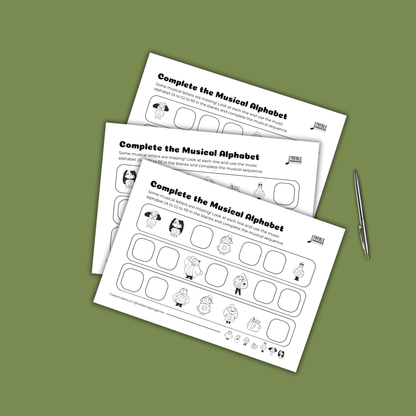 Complete the Musical Alphabet – Note Sequence Activity Sheets - Set 6