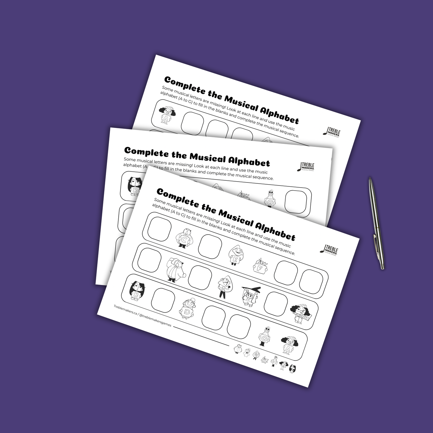 Complete the Musical Alphabet – Note Sequence Activity Sheets - Set 7