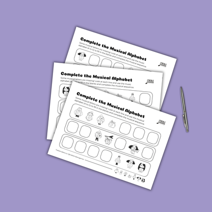 Complete the Musical Alphabet – Note Sequence Activity Sheets - Set 8
