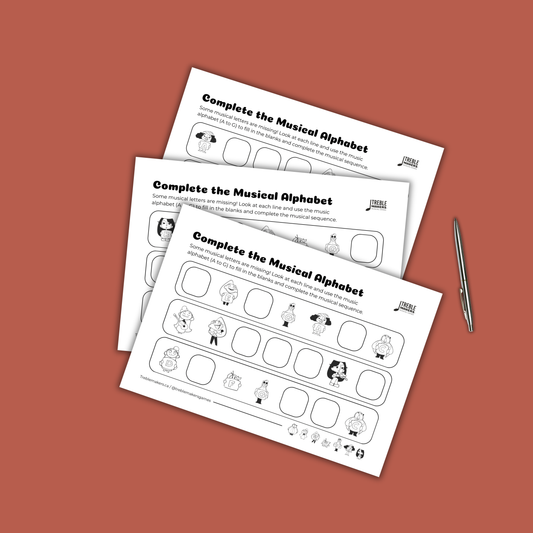 Complete the Musical Alphabet – Note Sequence Activity Sheets - Set 9