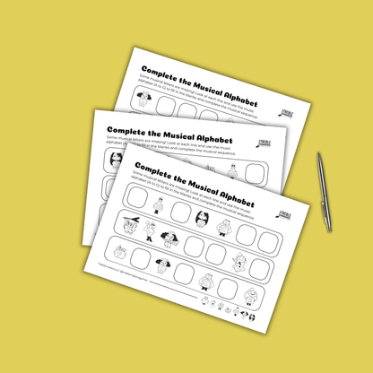 Complete the Musical Alphabet – Note Sequence Activity Sheets - Set 10