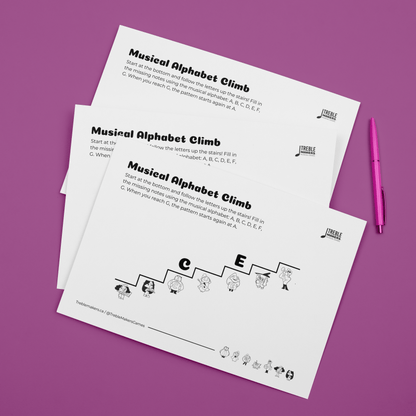 Music Alphabet Climb – Note Sequencing Activity Sheets - Set 3
