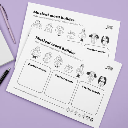 Musical Word Builder – Note-Based Spelling Activity Sheet